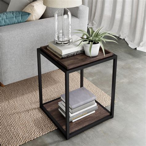 natural steel modern side table box|modern wood end tables.